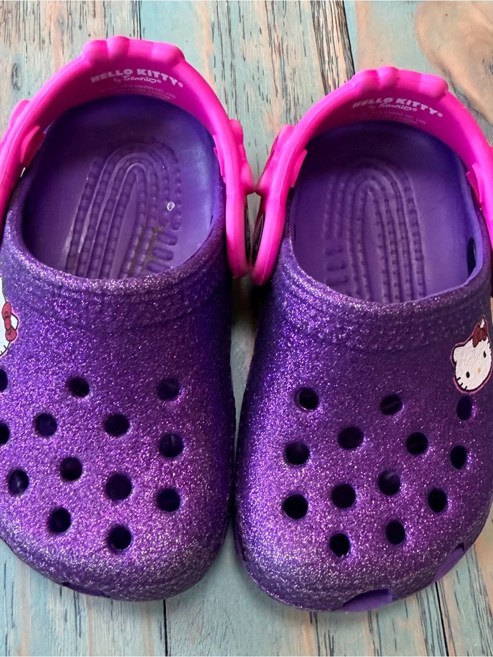 Hello Kitty Glitter Purple Clogs with Bright Pink Strap Toddler 4/5